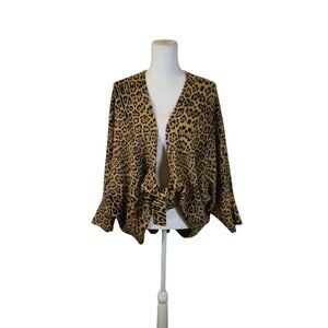 Chicos Animal Print Wrap Sweater Women Size XL Tan Bohemian Neutral Preppy